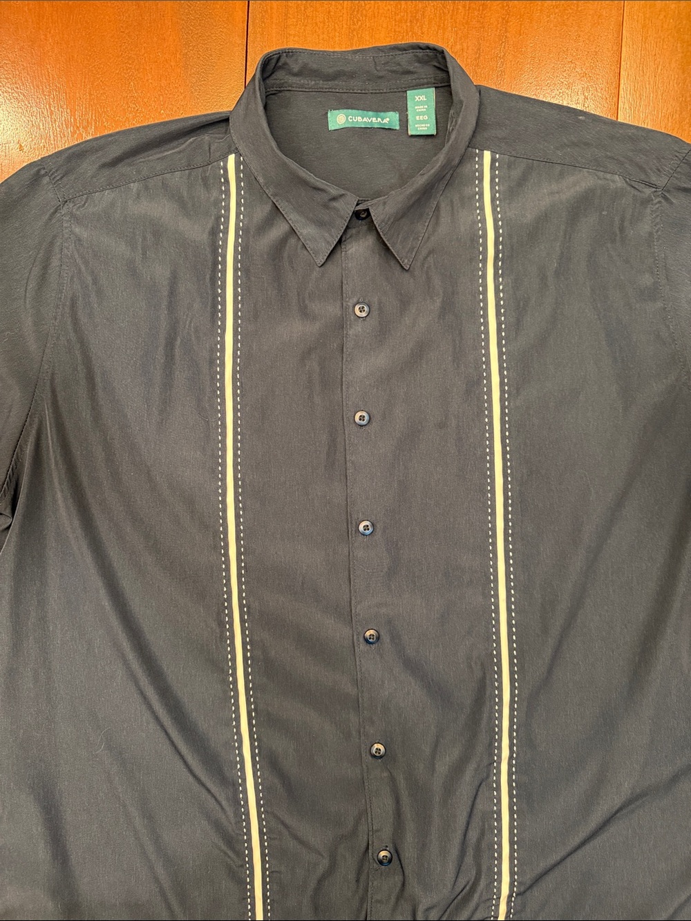 Cubavera Navy Short-Sleeve Button-Down Shirt with white Stripe Detail